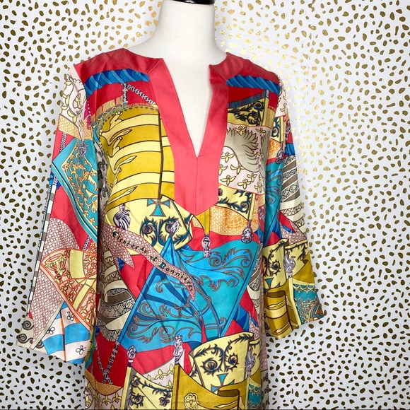 J. McLaughlin Silk Graphic Print Tunic Dress